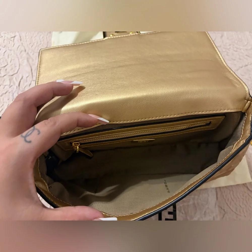 Fashion Gold Mono Quilted Medium Baguette Shoulder Bag - Picture 11 of 16